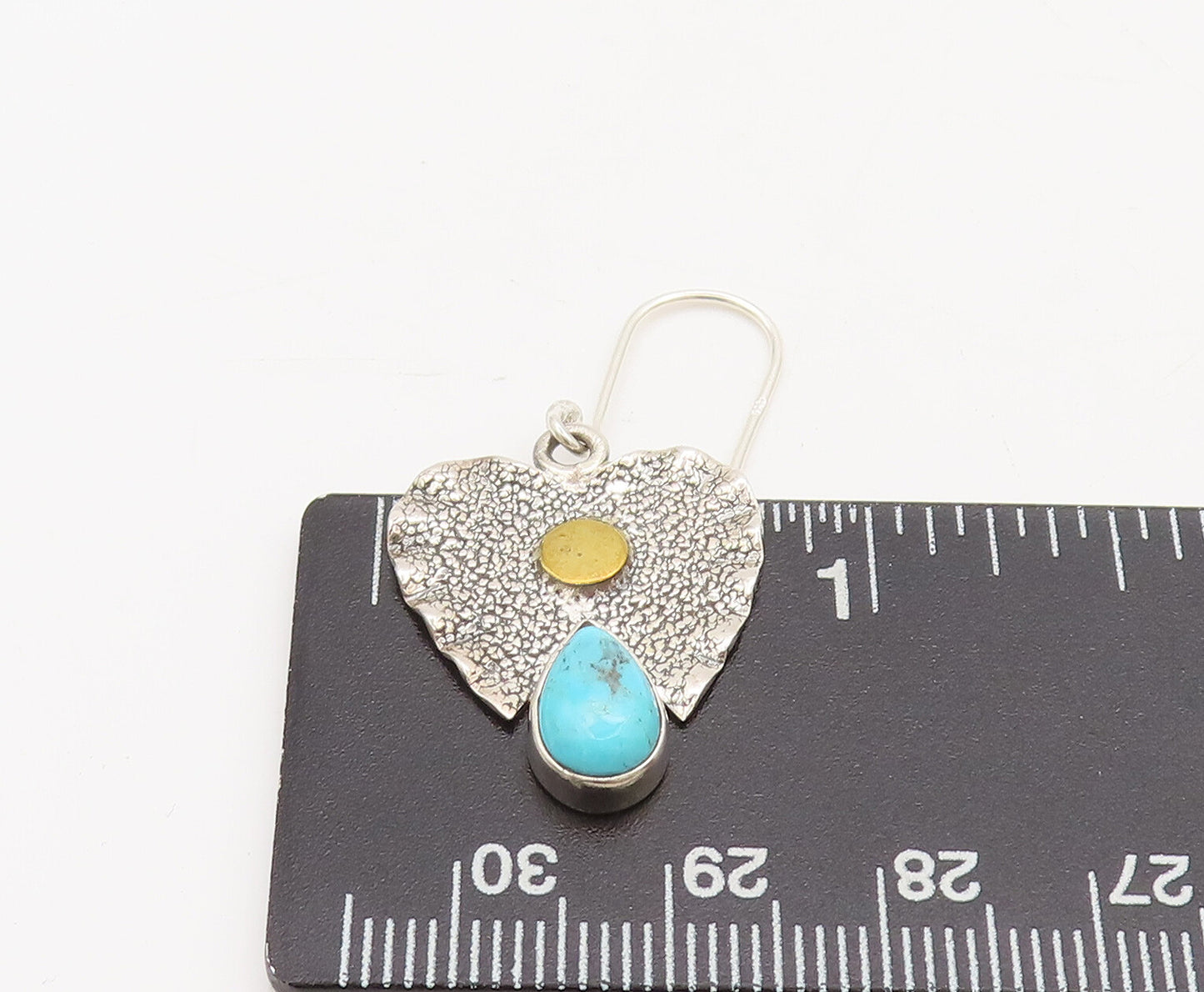 925 Silver  Vintage Hammered Crush Cutout Heart Turquoise Earrings  EG12528