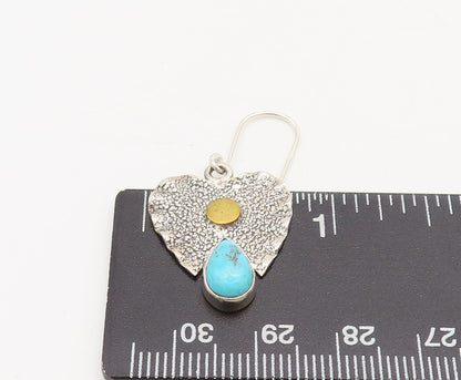 925 Silver  Vintage Hammered Crush Cutout Heart Turquoise Earrings  EG12528