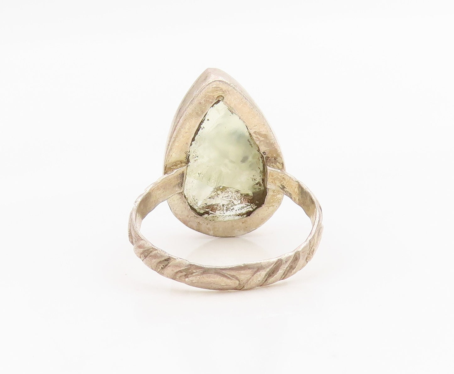 925 Sterling Silver Vintage Ring Green Prehnite Teardrop Band  Sz 6.5  RG34176