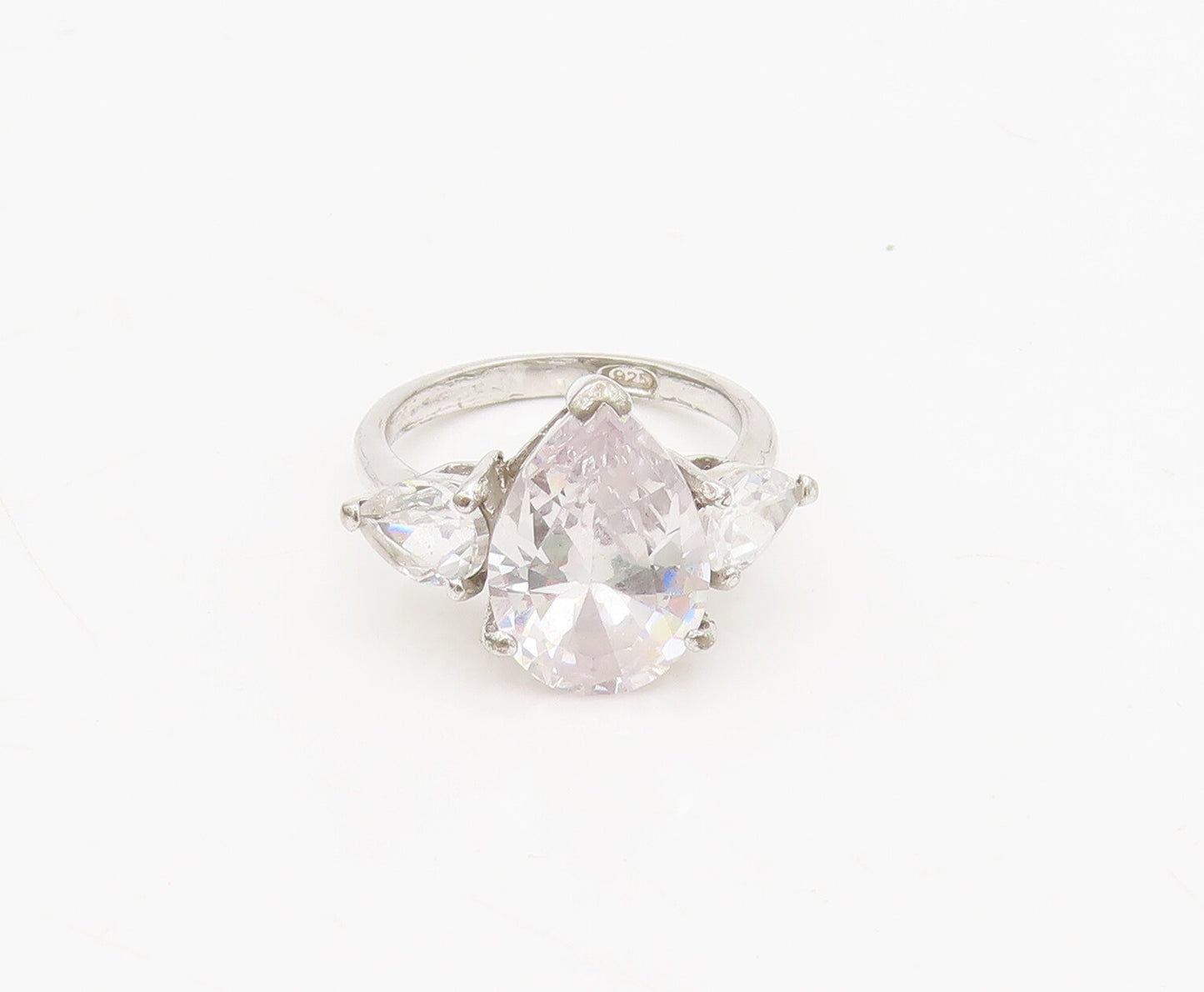 925 Sterling Silver  Vintage Tear Drop Cut 3 CZ Stone Ring Sz 7.25  RG27002