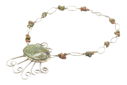DESIGNER 925 Sterling Silver  Vintage Jasper Beaded Chain Necklace  NE1907