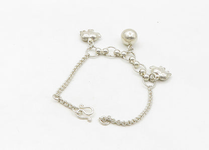 925 Sterling Silver  Vintage Shiny Elephant Charmed Chain Bracelet  BT8526