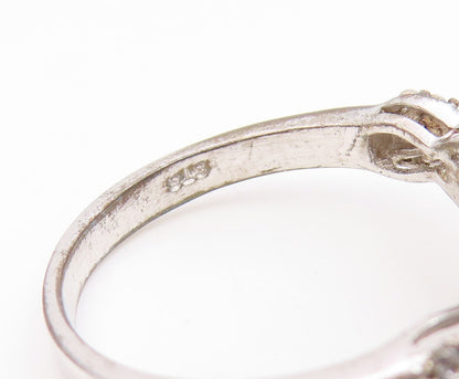 925 Sterling Silver Vintage Ring Oval Moonstone & CZ Elegant Band  Sz 9  RG35200