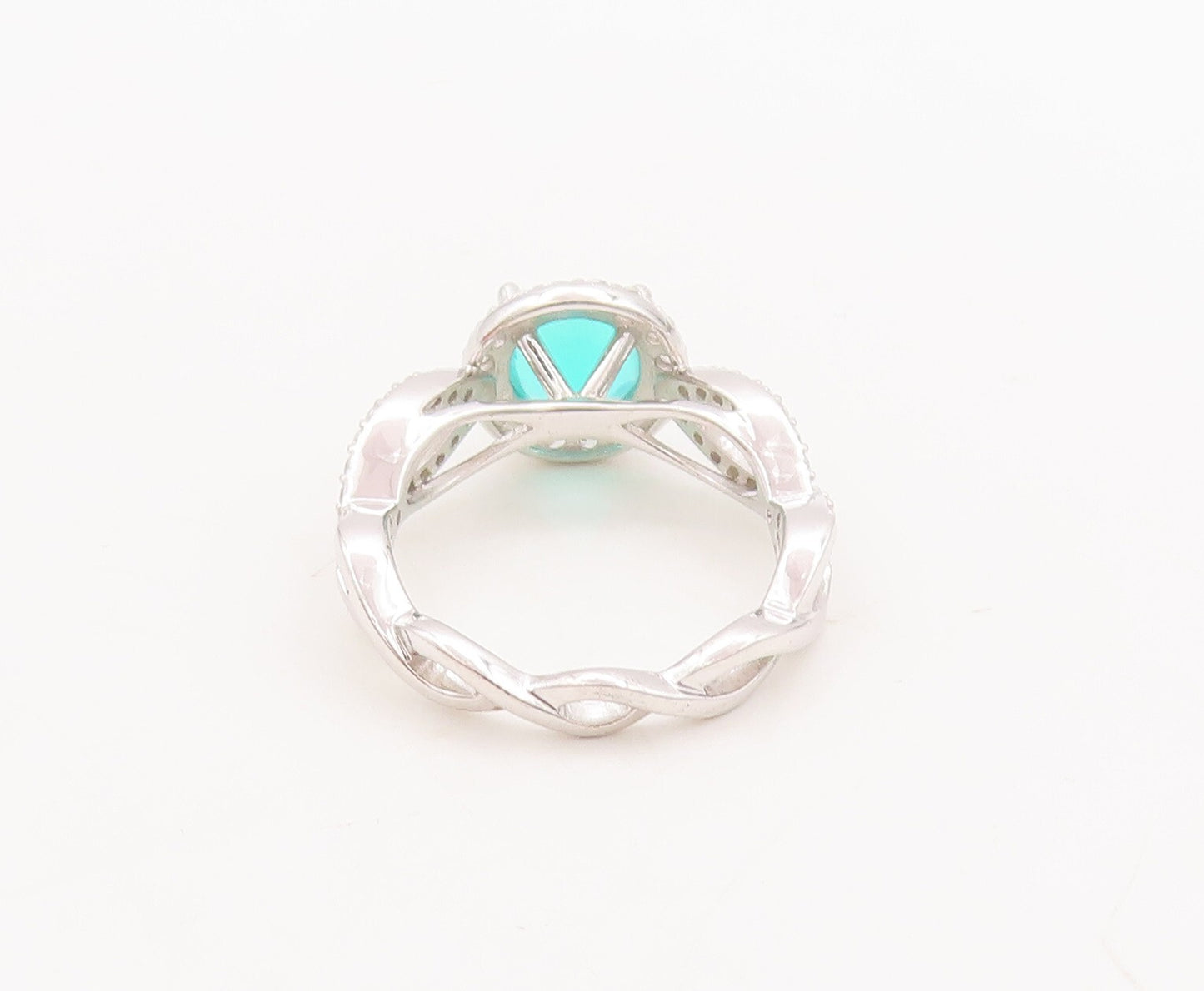 925 Sterling Silver Vintage Ring Designer Cutout Band Green CZ  Sz 7  RG29663