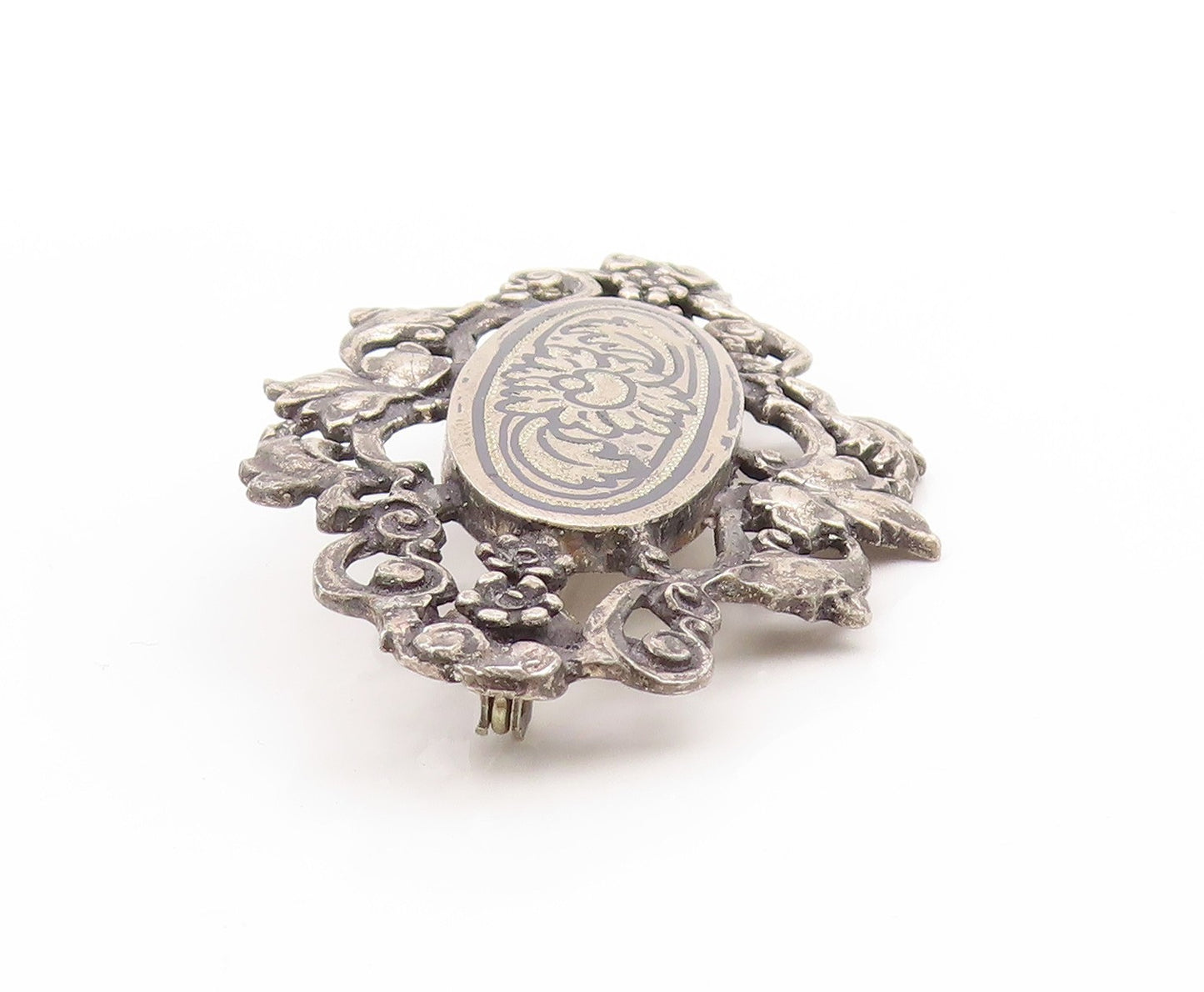 925 Sterling Silver Vintage Brooch Engraved Ornate Rose Floral Blossom  BP11893