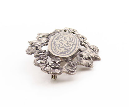 925 Sterling Silver Vintage Brooch Engraved Ornate Rose Floral Blossom  BP11893