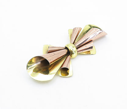 MONET 925 Sterling Silver  Vintage Shiny Two Tone Bow Tie Brooch Pin  BP2760