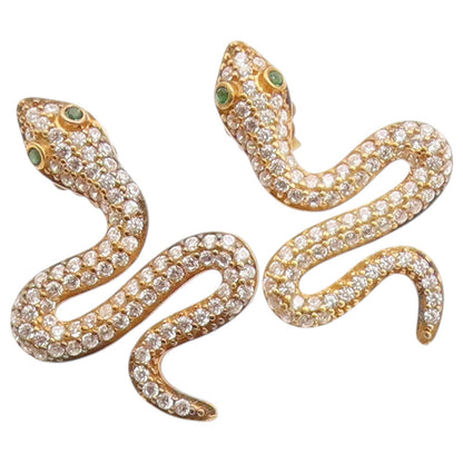 925 Sterling Silver Vintage Earrings Gold Plated CZ Pave Cosmic Snake  EG14486