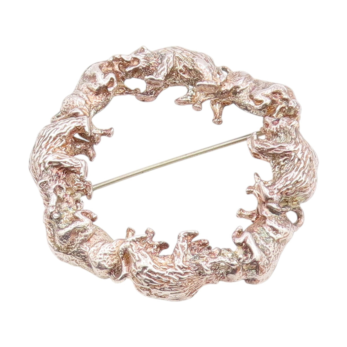 DESIGNER 925 Silver Vintage Circle Of Bears Animal Motif Brooch Pin  BP8368