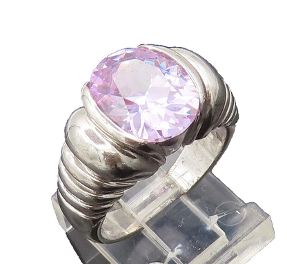 925 Sterling Silver  Vintage Solid Carved Purple Topaz Ring Sz 7.5  RG27376