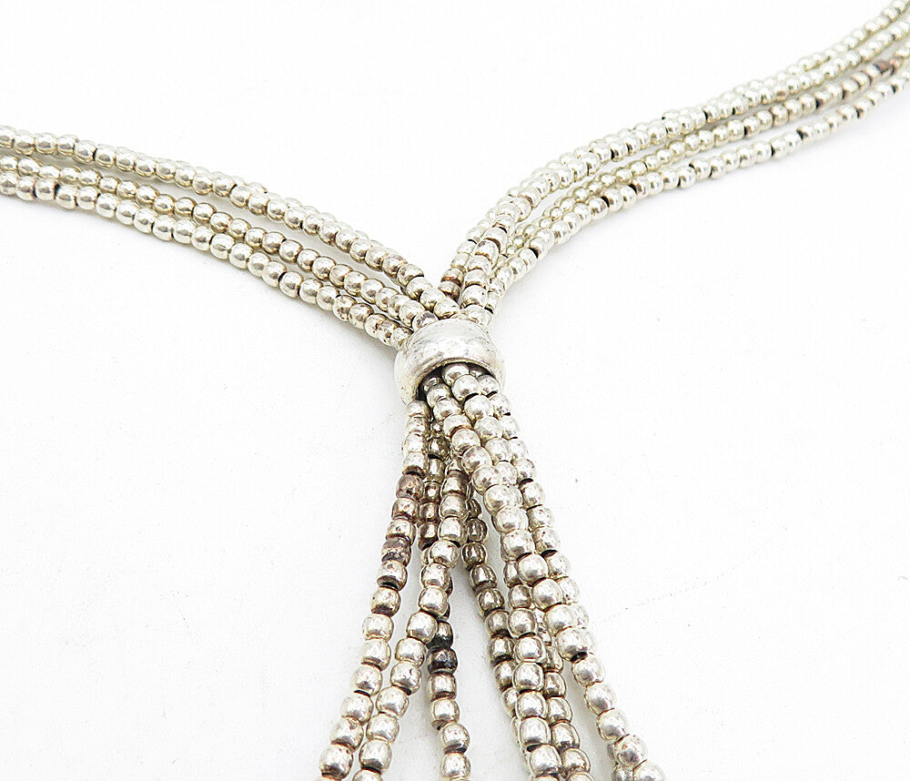 925 Sterling Silver Vintage Multi Strand Hearts Lariat Chain Necklace NE1072