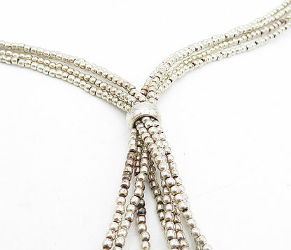 925 Sterling Silver Vintage Multi Strand Hearts Lariat Chain Necklace NE1072