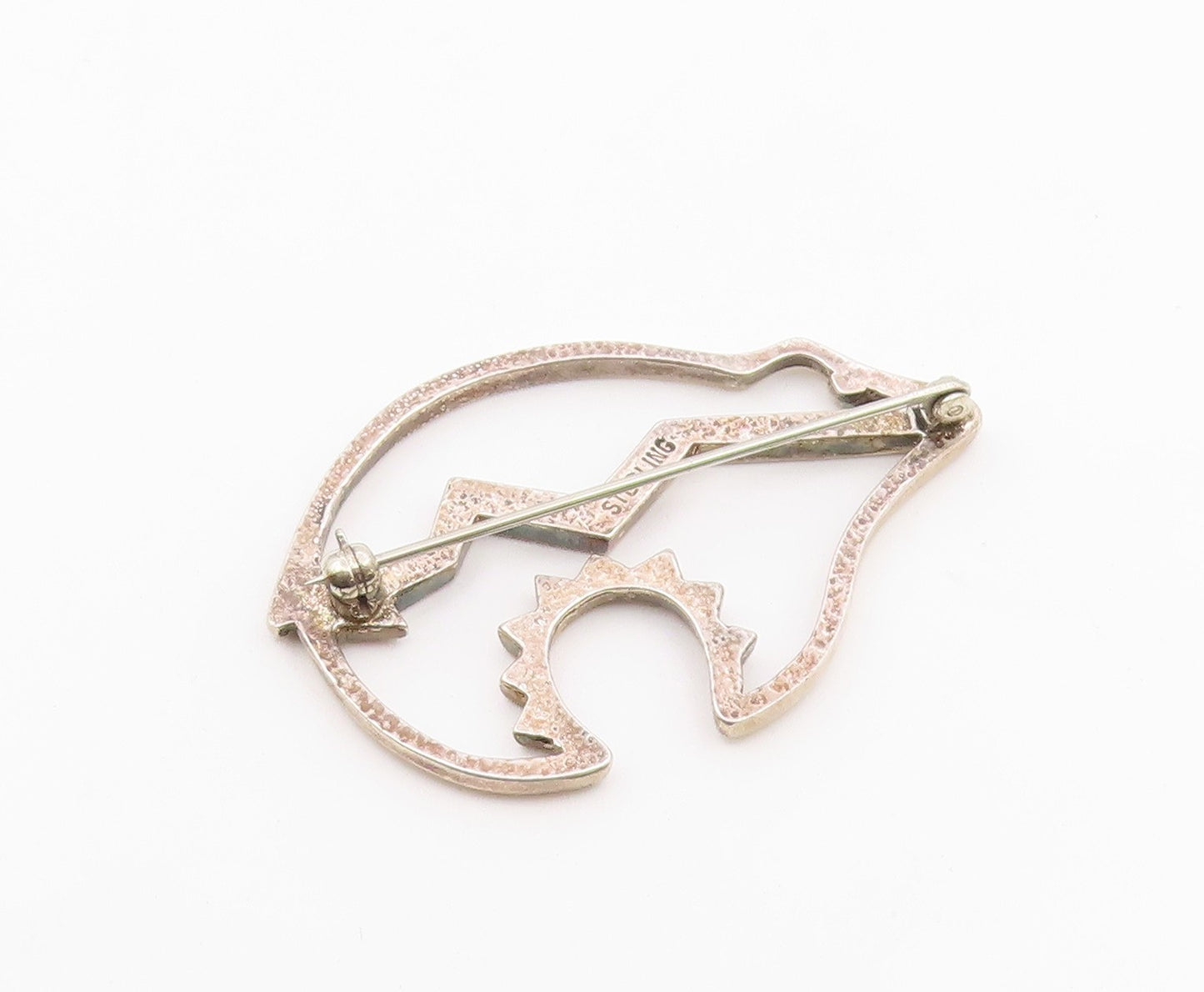 SOUTHWESTERN 925 Sterling Silver Vintage Openwork Bear Cutout Brooch Pin BP9944