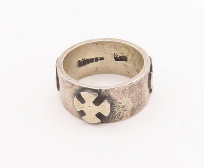 925 Sterling Silver Vintage Ring MEXICO Solid Carved Fan Shape  Sz 9  RG28788