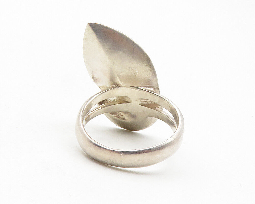 925 Sterling Silver  Vintage Shiny Flower Motif Split Band Ring Sz 6  RG11756