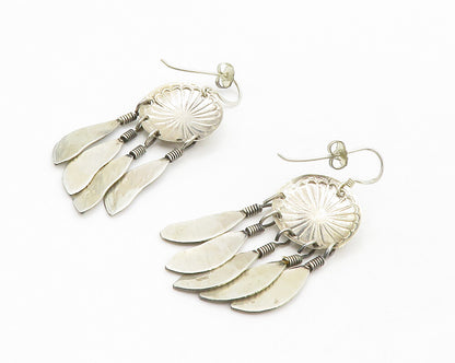 925 Silver Vintage Floral Feathers Motif Dangle Earrings EG7108