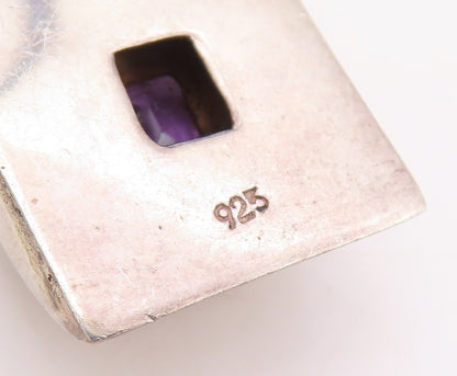 925 Sterling Silver Vintage Pendant Purple Amethyst Geometric Charm  PT25533