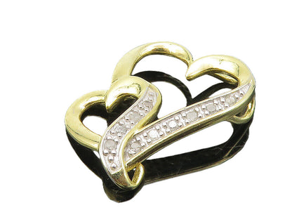 925 Sterling Silver  Shiny Genuine Diamonds Gold Plated Hearts Pendant  PT8010