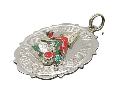 925 Sterling Silver  Vintage Petite Red Topaz Merry Christmas Pendant  PT12667