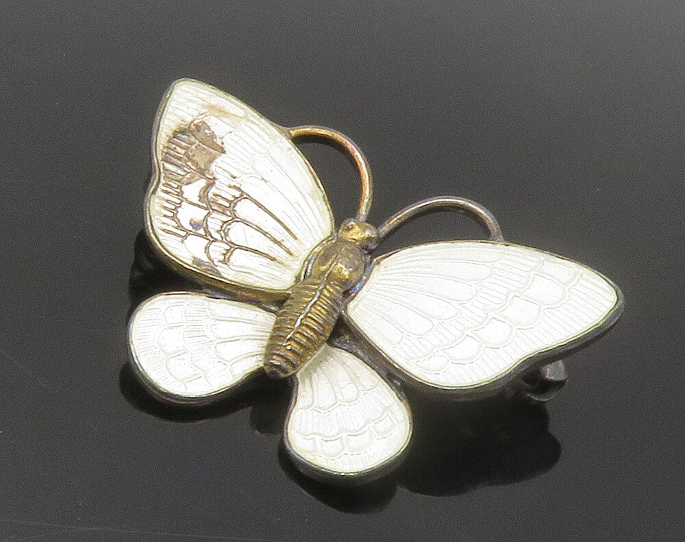VOLMER BAHNER DENMARK 925 Silver  Vintage Enamel Butterfly Brooch Pin  BP5865