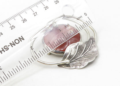 925 Sterling Silver  Vintage Cabochon Cut Carnelian Floral Brooch Pin  BP8398