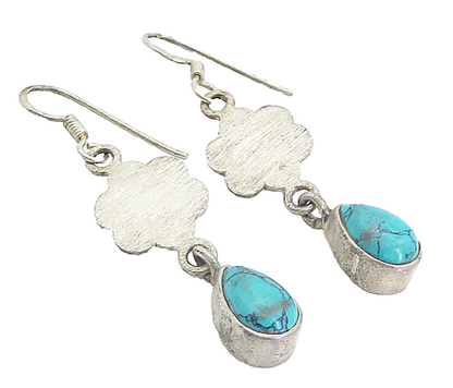 925 Sterling Silver Vintage Tear Drop Flower Linked Dangle Earrings EG3697