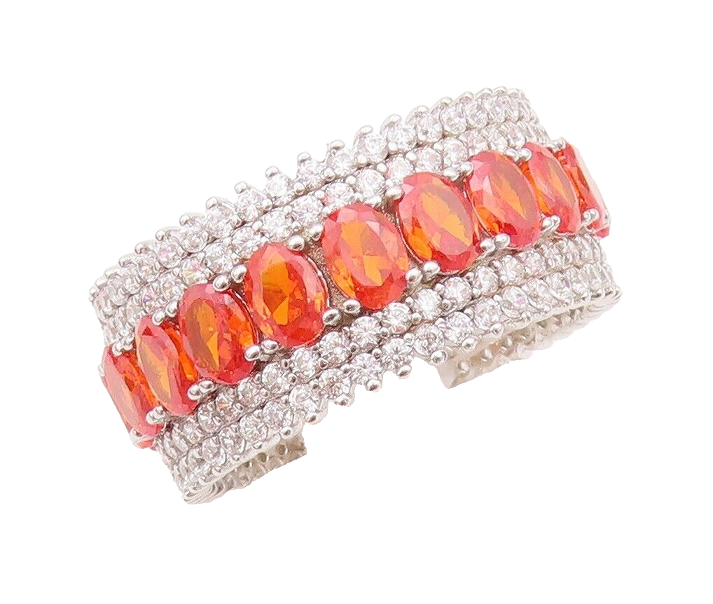 925 Sterling Silver Vintage Ring Oval Orange & White CZ Bands  Sz 7  RG30361