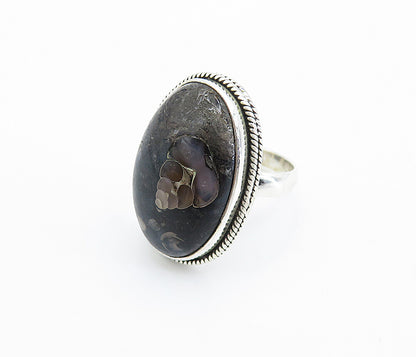 925 Sterling Silver  Cabochon Cut Jasper Shiny Oval Cocktail Ring Sz 6  RG7812