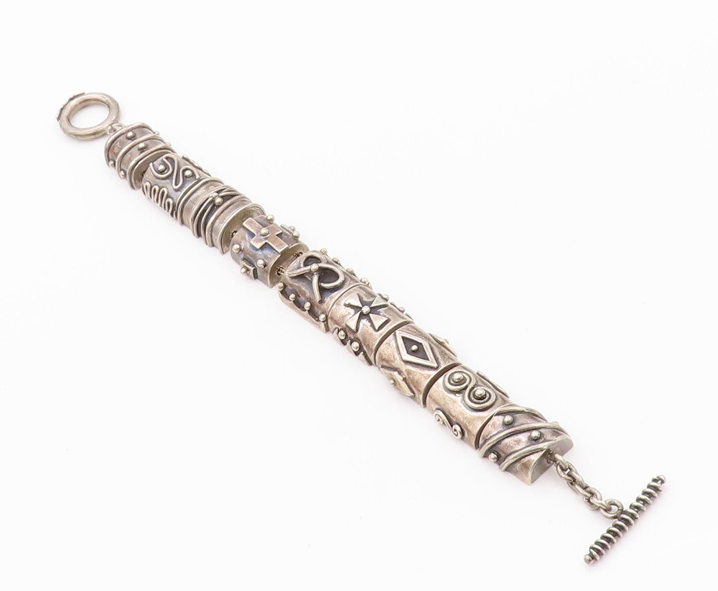 925 Sterling Silver Vintage Bracelet DEBORAH ARMSTRONG Dark Tone Carved  BT11100