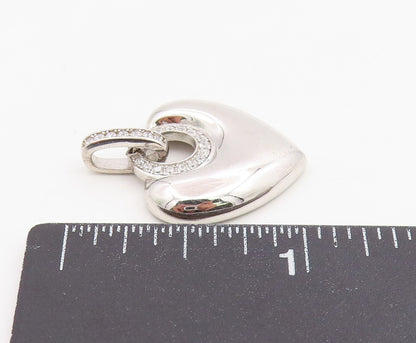 925 Sterling Silver Vintage Pendant Round CZ Modernist Love Heart Charm  PT26181