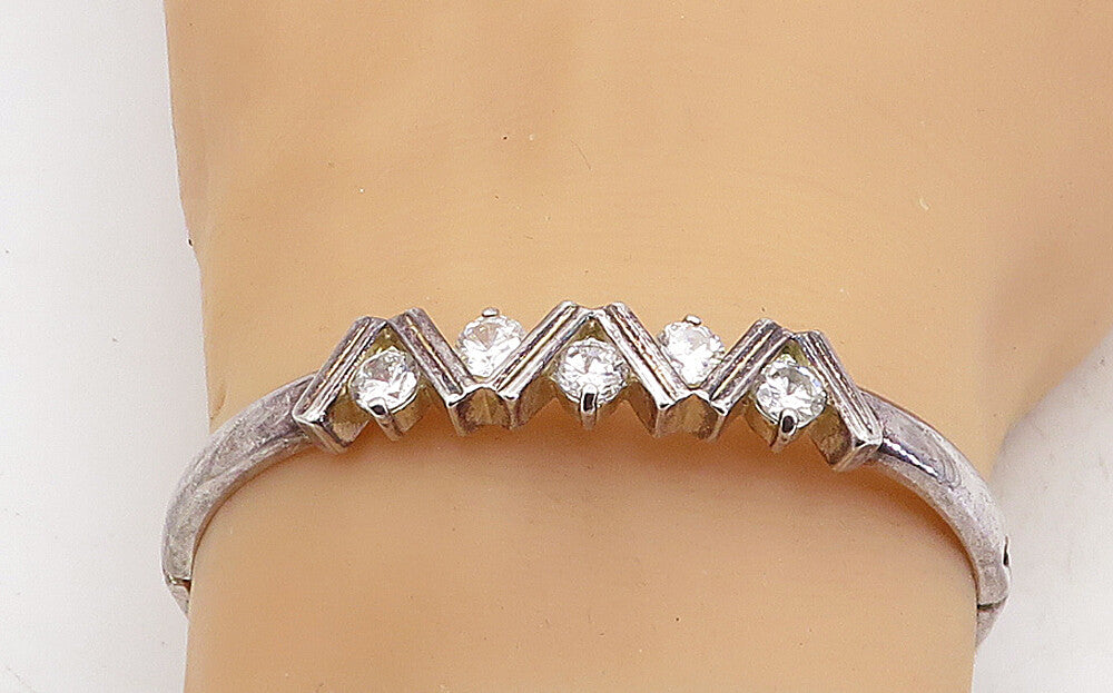 925 Sterling Silver  Vintage Sparkling Cubic Zirconia Bangle Bracelet  BT1928