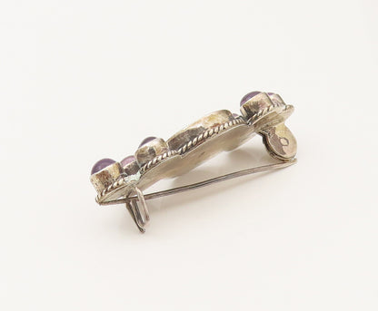925 Silver  Vintage Lapis Lazuli & Cabochon Amethyst Brooch Pin  BP10215