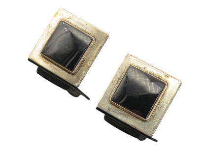 MEXICO 925 Sterling Silver  Vintage Black Onyx Square Drop Earrings  EG4304