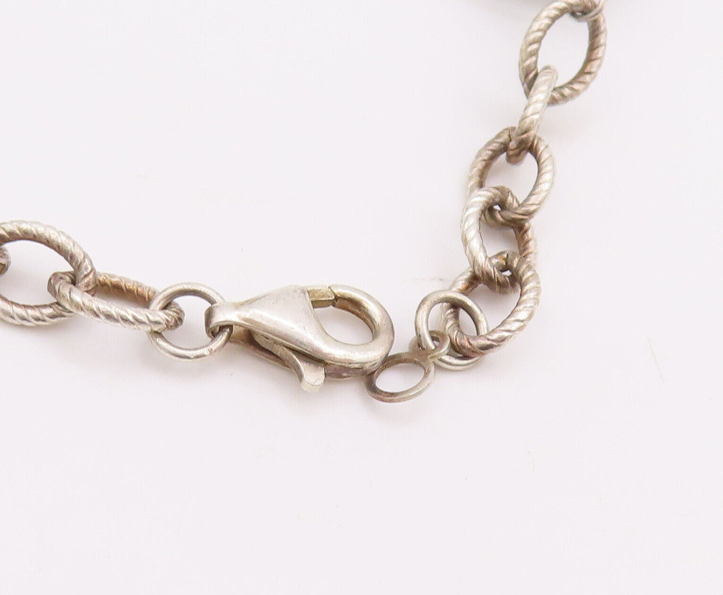 925 Sterling Silver Vintage Bracelet Beaded & Roped Oval Garnet  BT10631