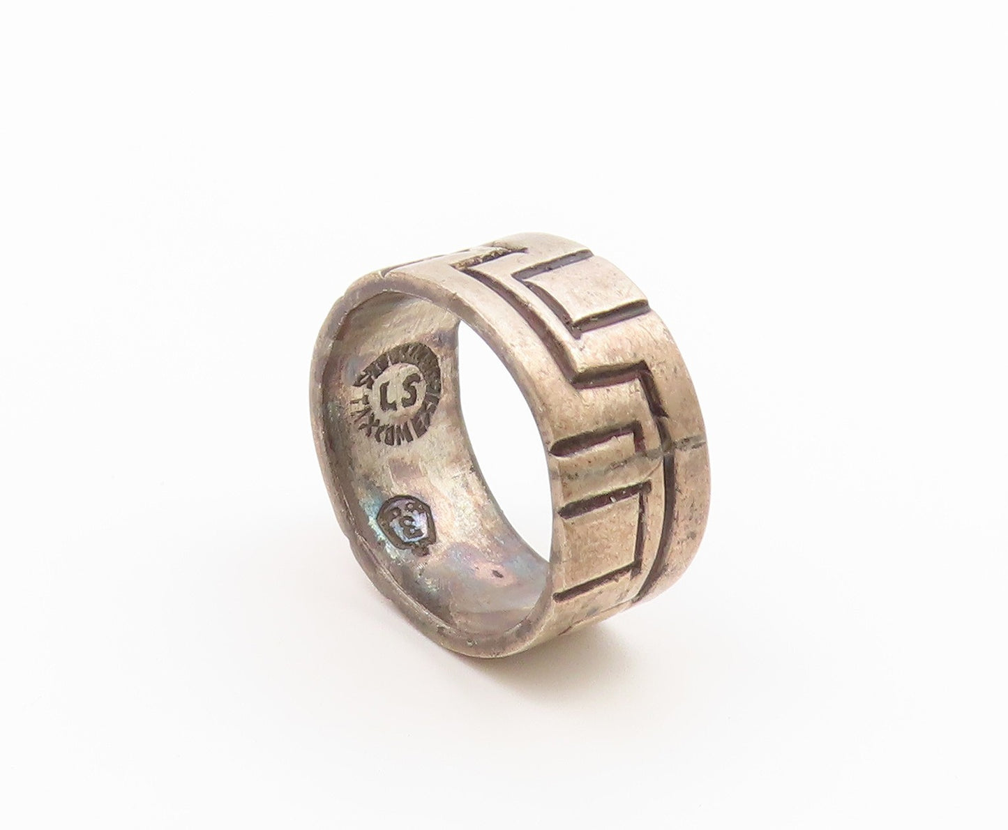 925 Sterling Silver Vintage Ring TAXCO Geometric Maze Pattern Band Sz 7 RG36906