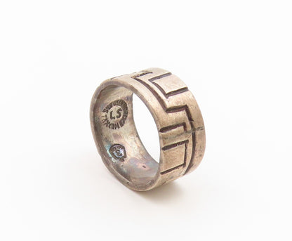 925 Sterling Silver Vintage Ring TAXCO Geometric Maze Pattern Band Sz 7 RG36906