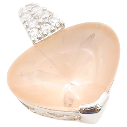 925 Sterling Silver Vintage Pendant Rose Quartz & CZ Love Heart Charm  PT26604