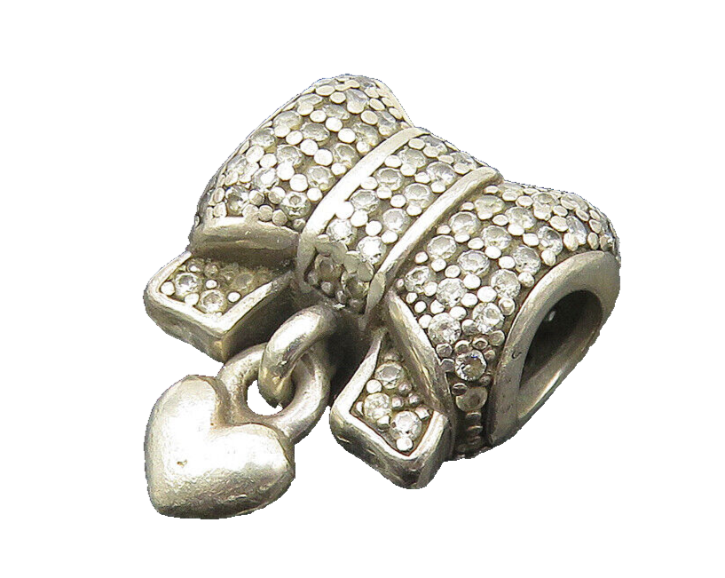 ALE PANDORA 925 Silver  Vintage Topaz Encrusted Love Heart Bow Pendant  PT8865