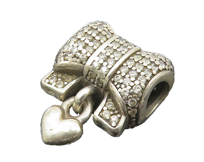 ALE PANDORA 925 Silver  Vintage Topaz Encrusted Love Heart Bow Pendant  PT8865