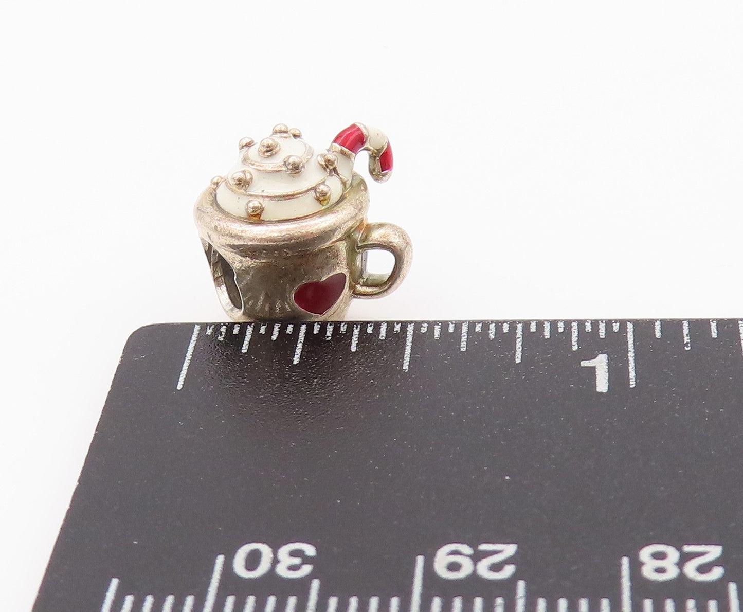 925 Sterling Silver Vintage Pendant PANDORA Enameled Christmas Mug PT24044