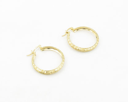 925 Sterling Silver  Shiny Hammered Gold Plated Round Hoop Earrings  EG9490