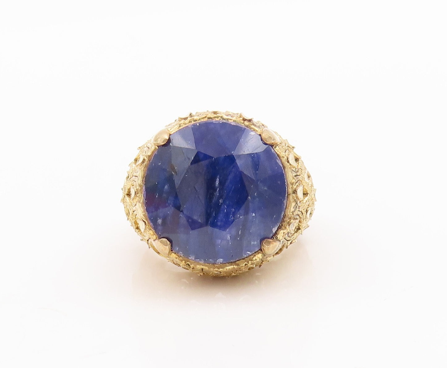 925 Sterling Silver Vintage Ring Gold Plated Floral Carved Gemstone Sz 7 RG29624
