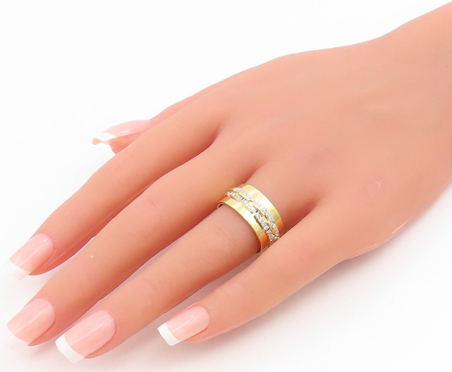 925 Sterling Silver Vintage Ring Gold Plated Real Diamonds Band  Sz 8  RG35017