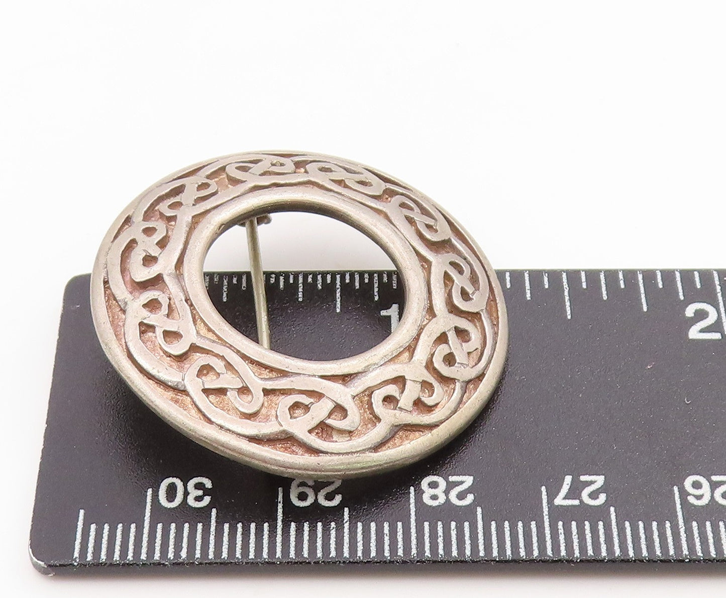 925 Sterling Silver Vintage Brooch Geometric Round Celtic Knot Design  BP12107