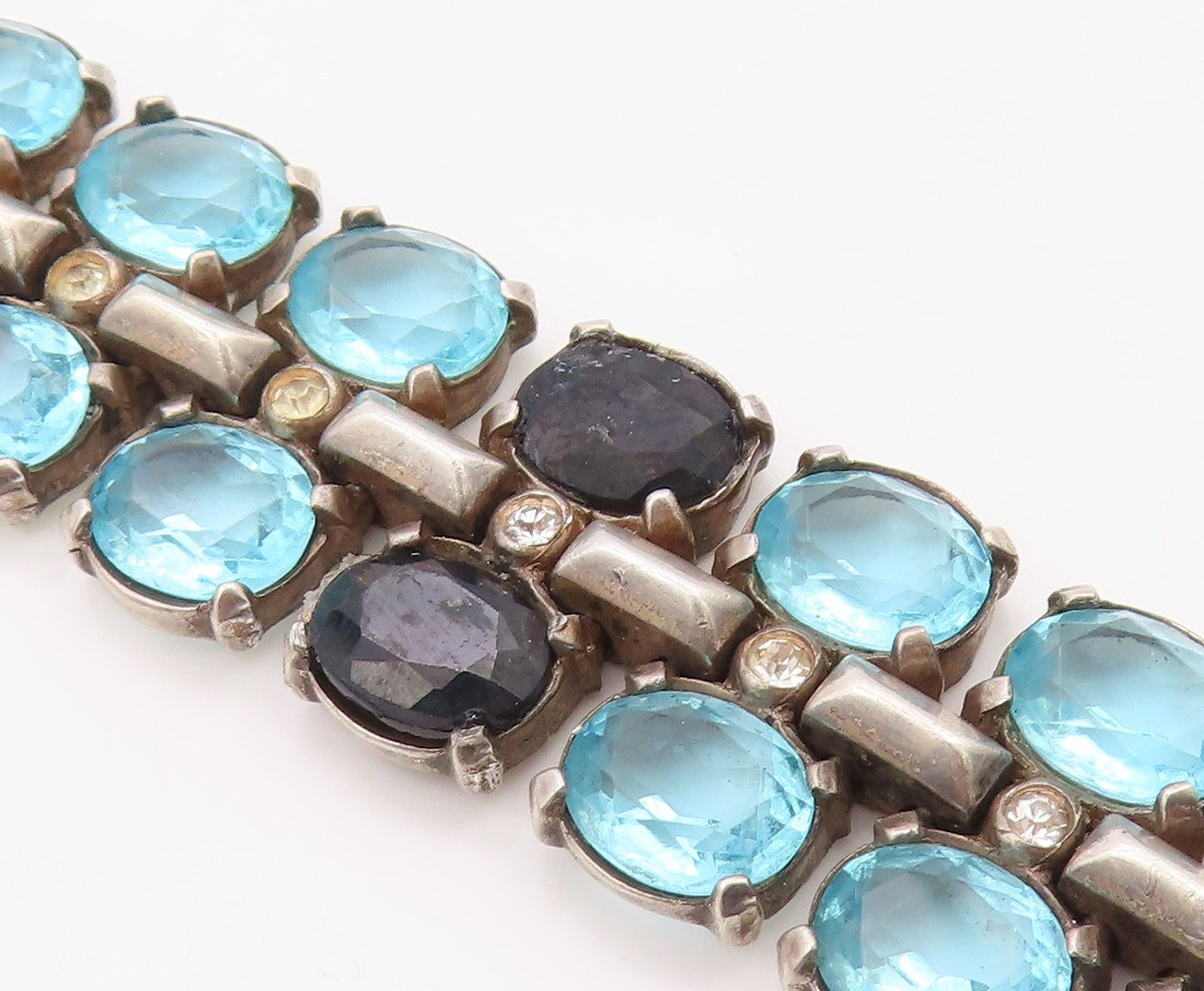 925 Sterling Silver Vintage Bracelet TRIFARI Blue Topaz & Sapphire Link  BT12112