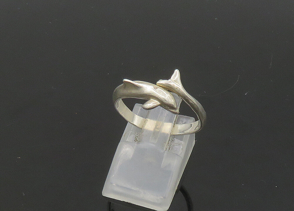 925 Sterling Silver  Vintage Dolphin Head & Tail Band Ring Sz 9.5  RG21627