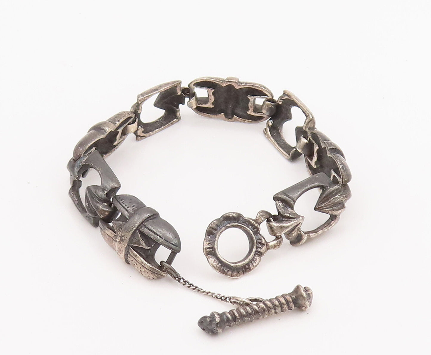 925 Sterling Silver Vintage Bracelet Solid Carved Flower Motif Link  BT10191
