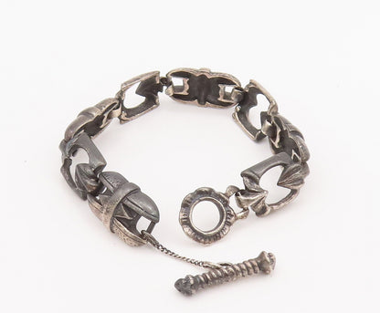 925 Sterling Silver Vintage Bracelet Solid Carved Flower Motif Link  BT10191