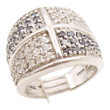925 Sterling Silver Vintage Ring Spinel & Topaz Cluster Wide Band  Sz 7  RG35342