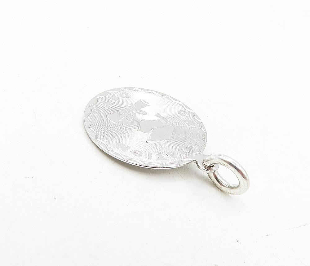 925 Sterling Silver  Shiny Graduation Day Etched Round Drop Pendant  PT6766